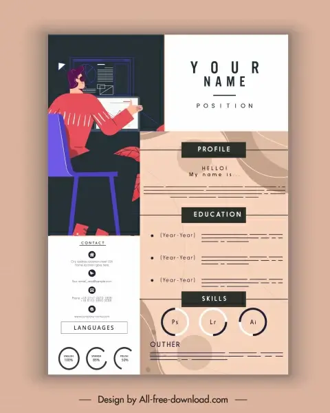 personnel resume template working man icon contemporary decor