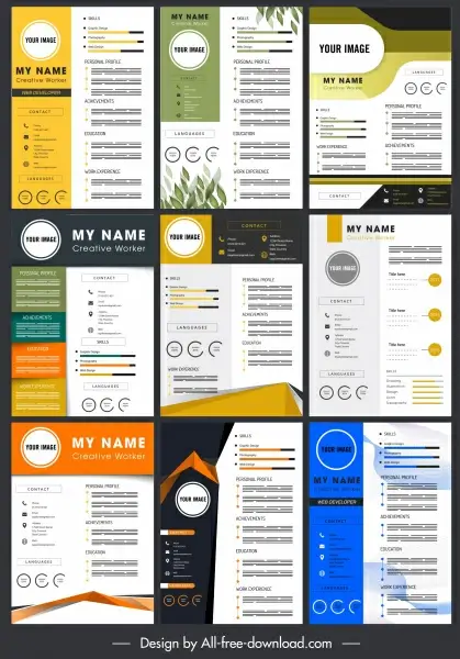 personnel resume templates colorful modern layout
