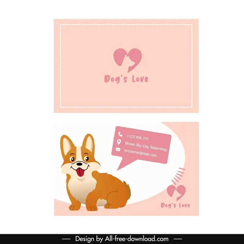 pet care business card templates cute cartoon