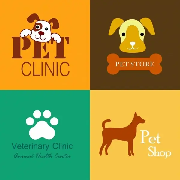 pet clinic pet store logos colorful flat ornament