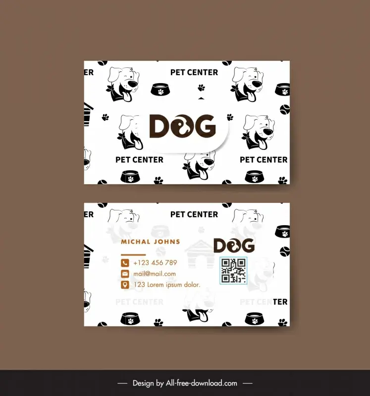 pet shop business card template cute black white dog elements
