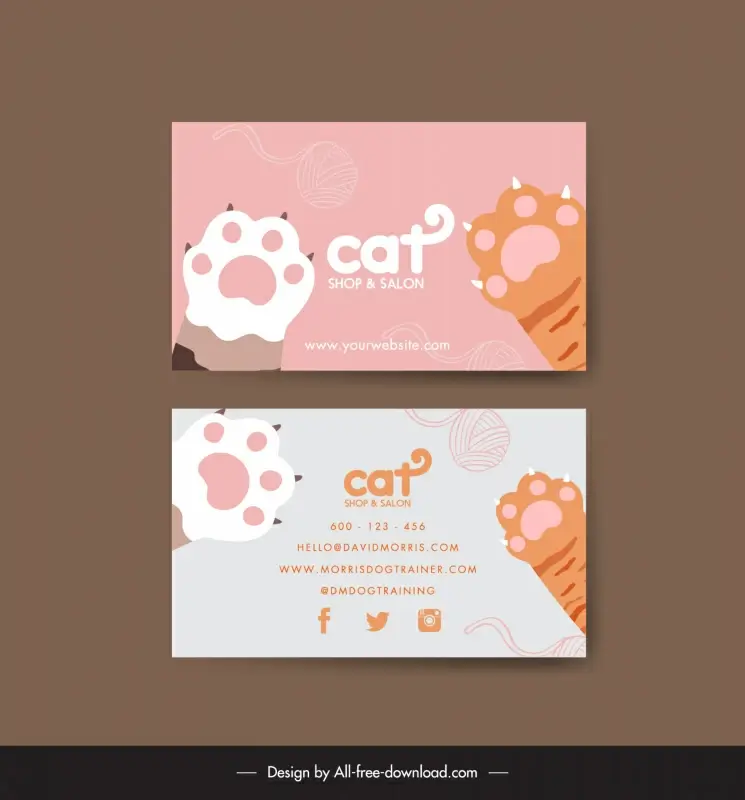 pet shop business card template flat classic cat elements