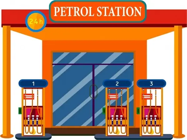 petrol station front design in orange