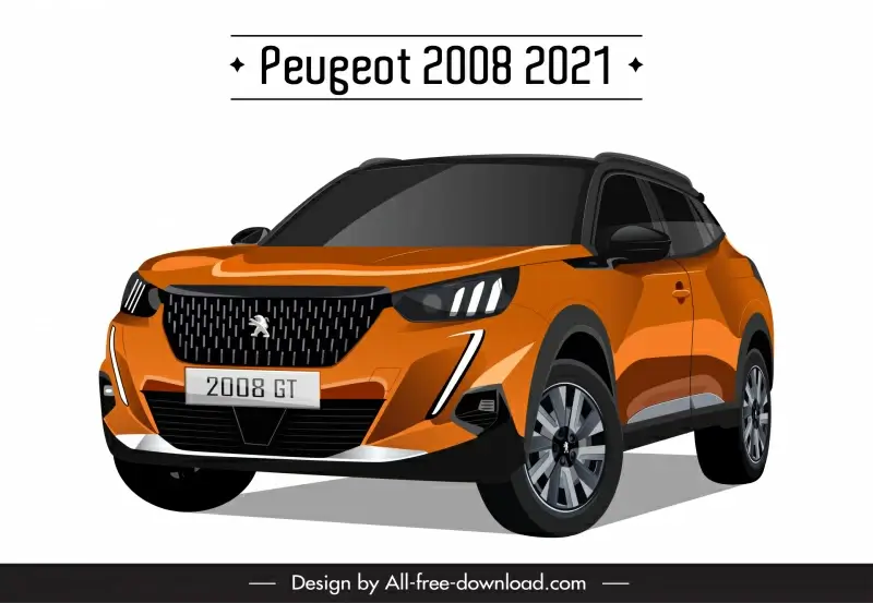 peugeot 2008 2021 car model advertising template 3d tilt angle view sketch