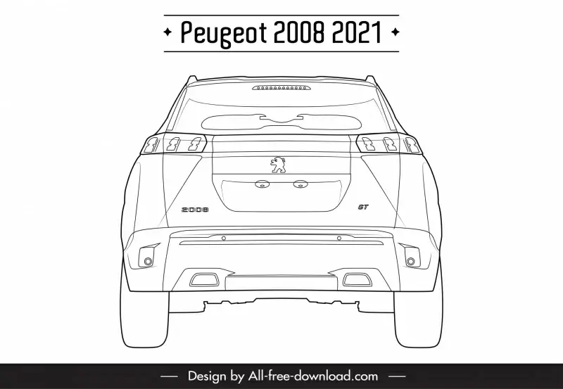 peugeot 2008 2021 car model icon flat black white symmetric back view outline
