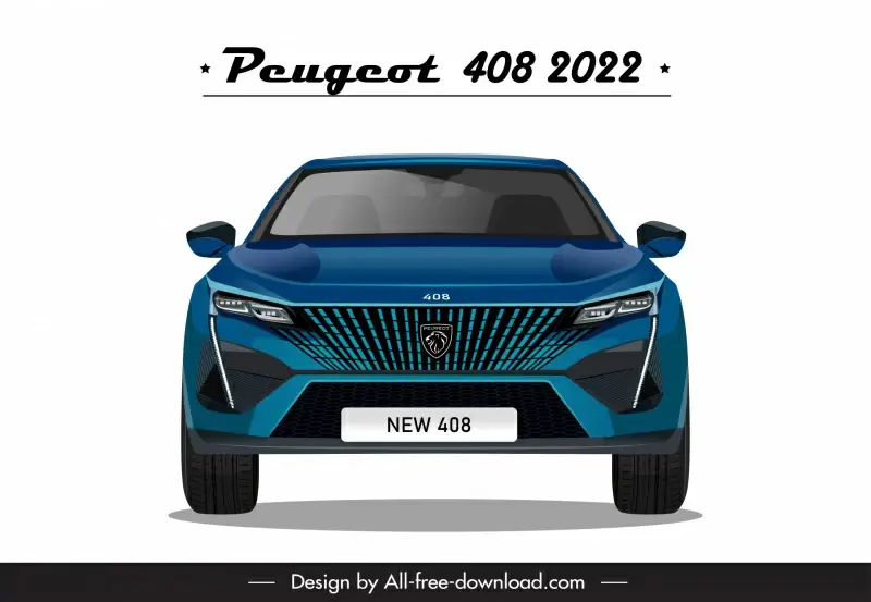 peugeot 408 2022 car model advertising template modern symmetric front view outline 