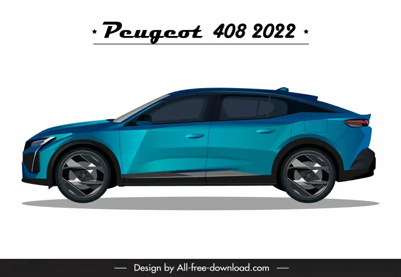 peugeot 408 2022 car model icon flat modern side view outline 