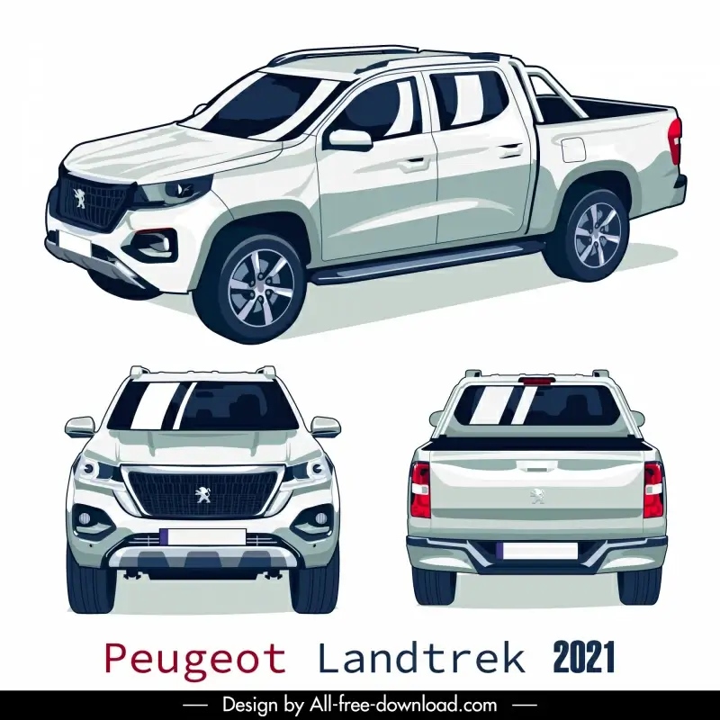 peugeot landtrek 2021 car model advertising template modern different views outline