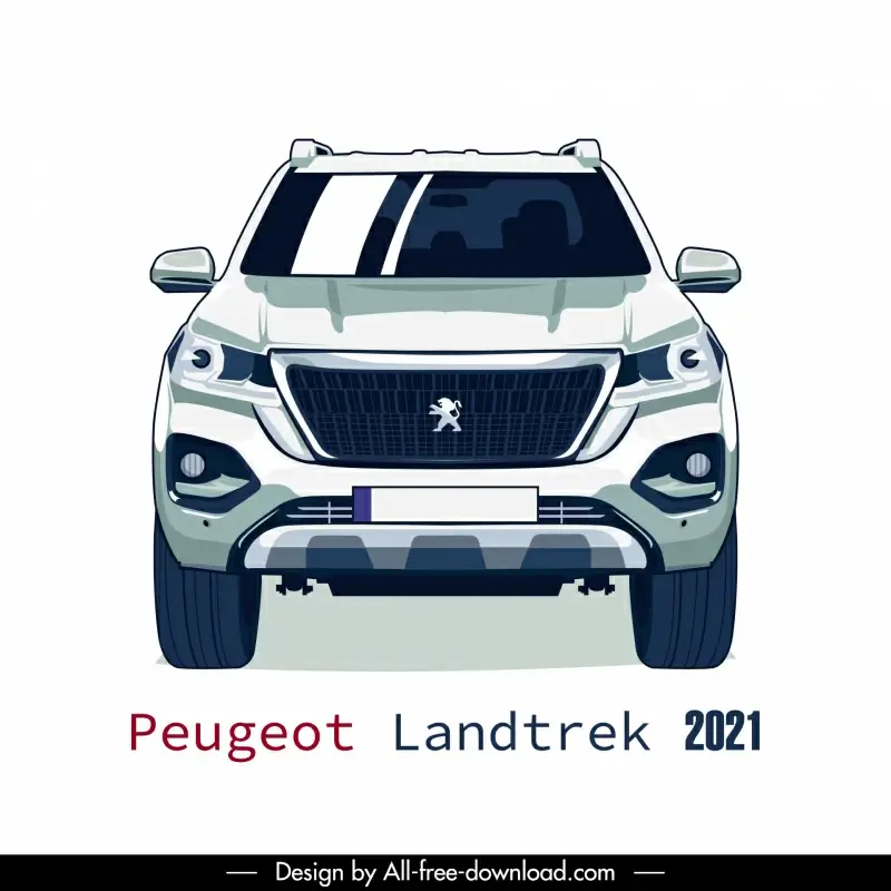peugeot landtrek 2021 car model icon flat modern front view sketch