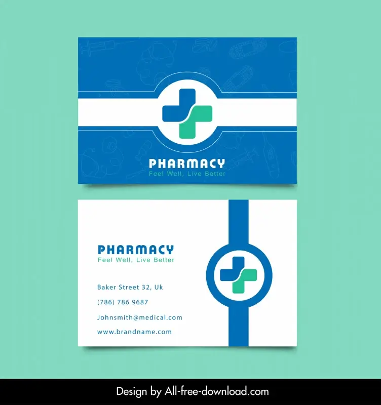 pharmacy business card template elegant flat circle line medical cross decor