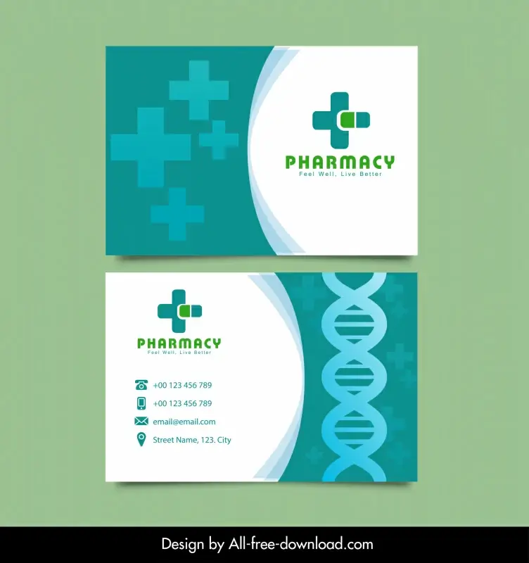pharmacy business card template flat medical cross gene curves sketch 