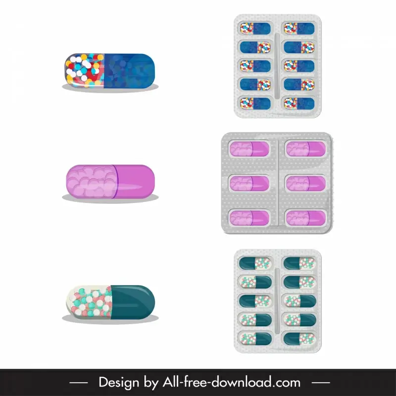 pharmacy capsules design elements flat classical sketch