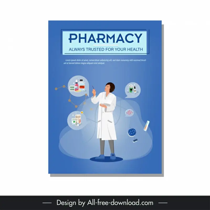 pharmacy poster template female doctor medical elements decor
