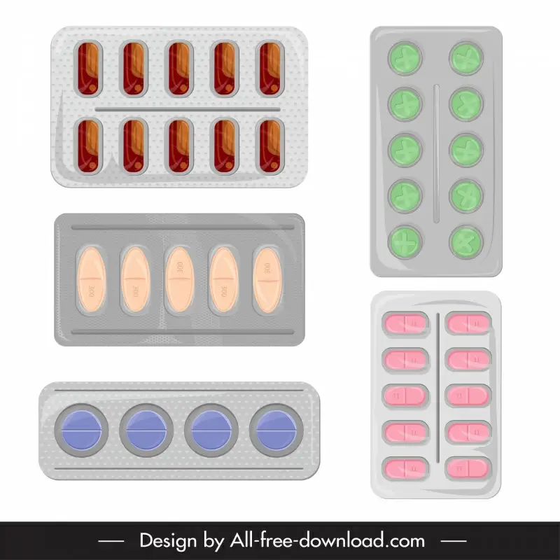 pharmacy tablets design elements flat classic sketch