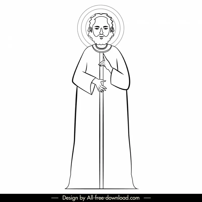 philip christian apostle icon black white retro cartoon character outline