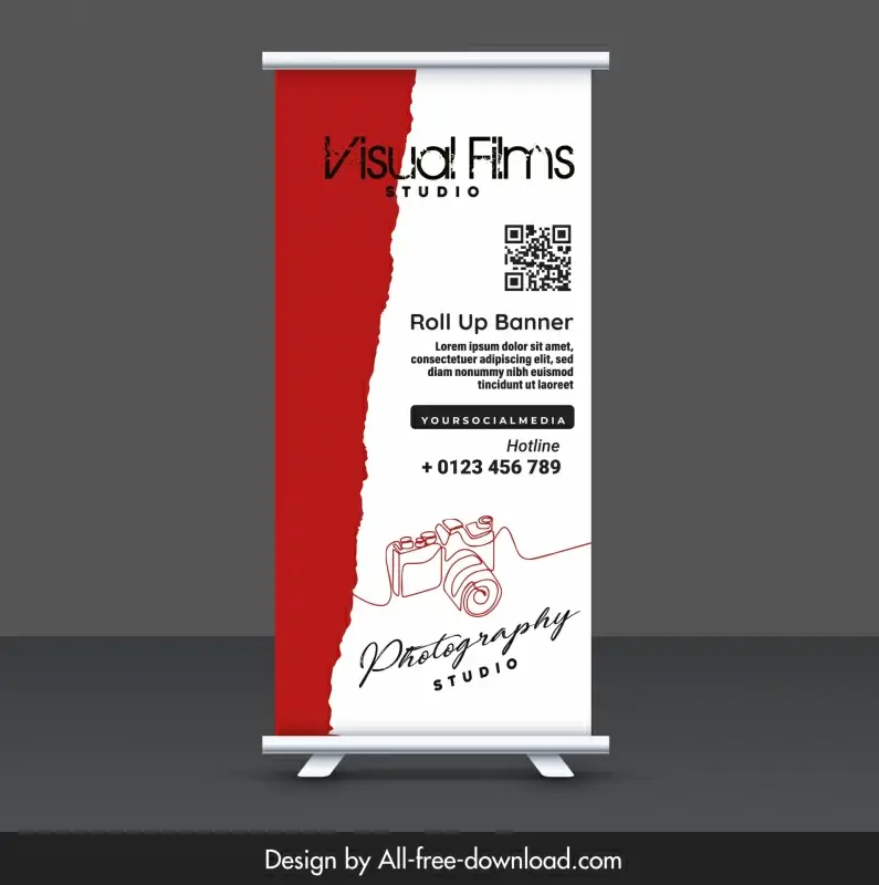 photography roll up banner template handdrawn camera 