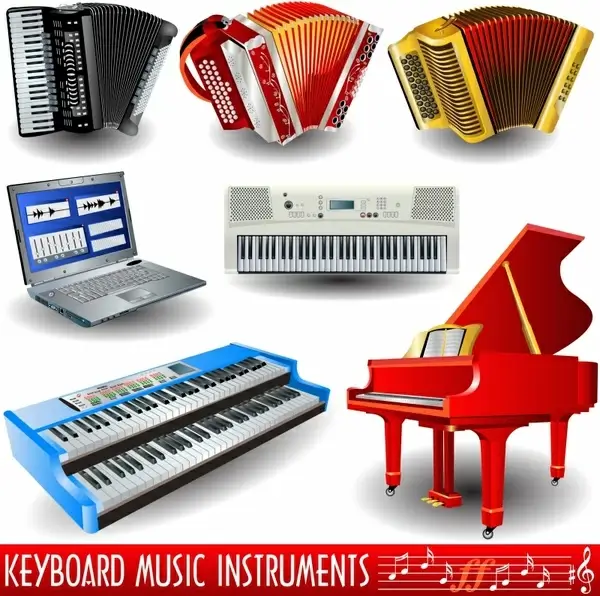 instruments design elements piano accordion laptop organ icons