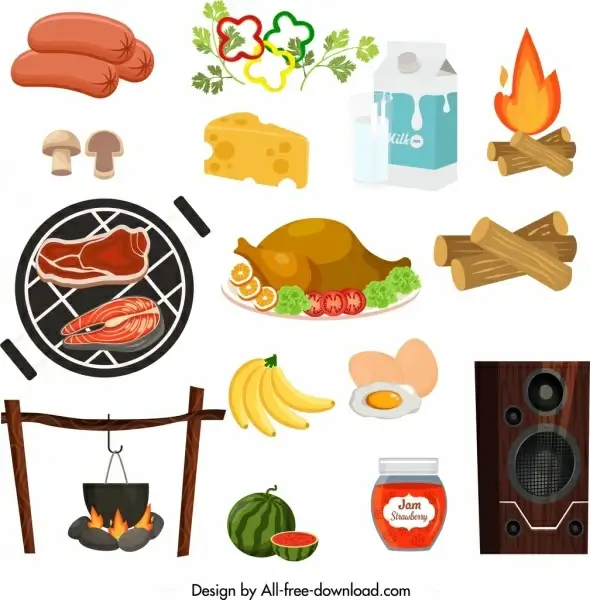 picnic design elements culinary speaker icons sketch