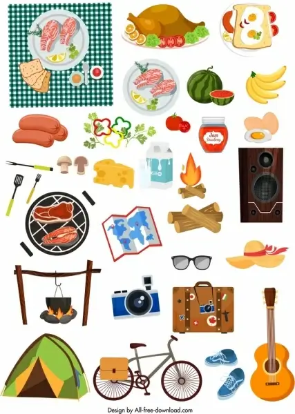 picnic design elements food personal utensils icons