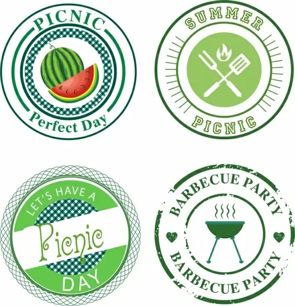 picnic labels collection classical flat circles isolation