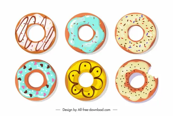 pies icons bright colorful classic flat sketch