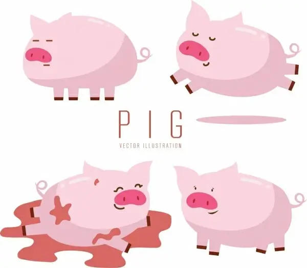 pig icons collection cute pink design 