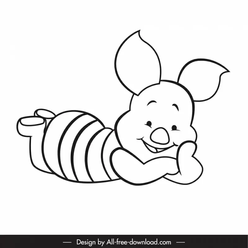 piglet winnie the pooh character icon black white handdrawn sketch