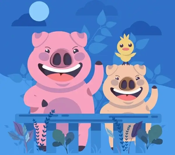 pigs background cute stylized cartoon characters