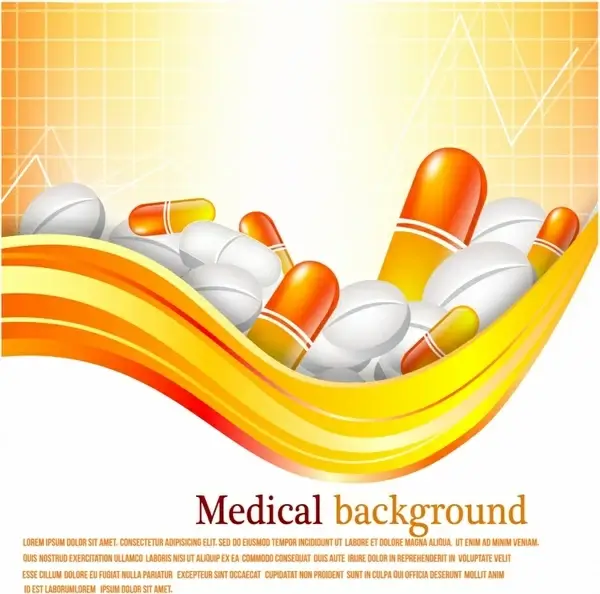 Pills and tablets on orange background