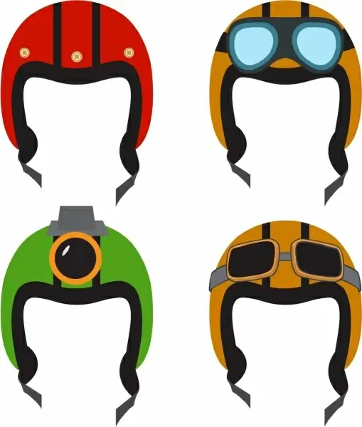 pilot helmet icons various colored design