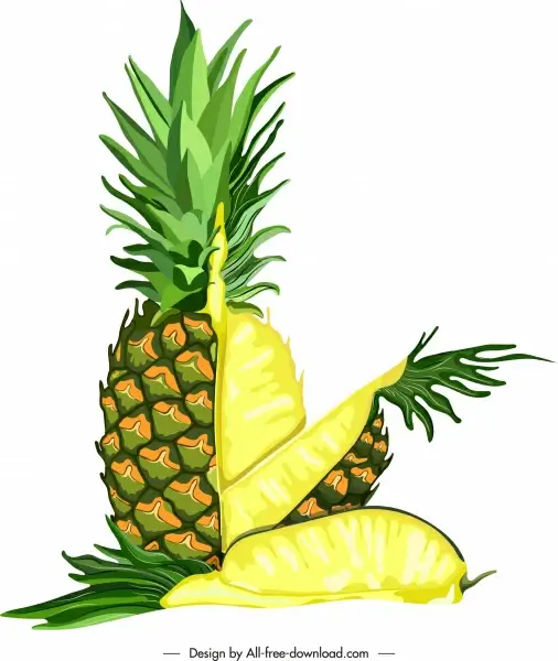 pineapple fruit painting bright colorful slices sketch