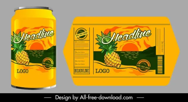 pineapple juice label template colored classic decor