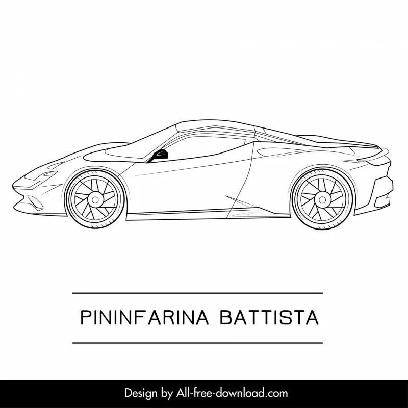 pininfarina battista car model icon flat black white side view outline