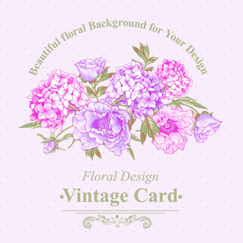pink floral vintage card vector 