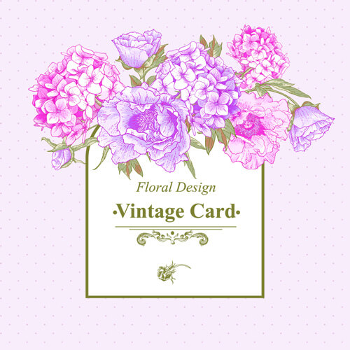 pink floral vintage card vector