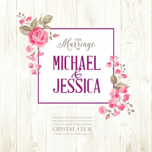 pink flower cards with wood background vector