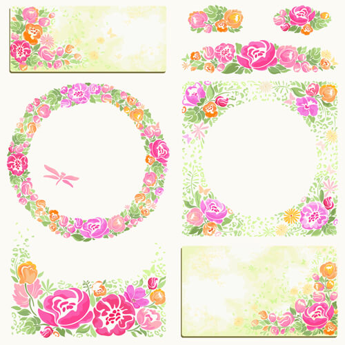 pink flower frame and cards vector