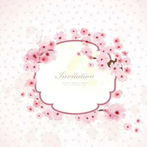 pink flower frame wedding invitation cards vector