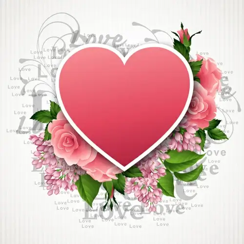 pink flower with heart shape valentine day cards vector