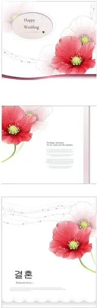 pink red flower wedding cards vector