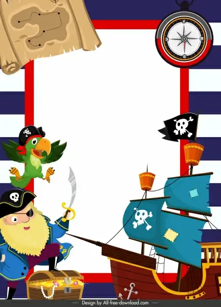 pirate background template colorful cartoon elements decor