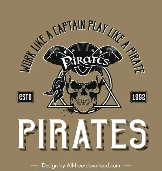 pirate logo templateclassical horror skull wording texts