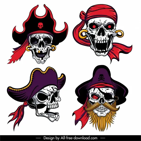 Pirate skull icons scary sketch Vectors graphic art designs in editable .ai  .eps .svg .cdr format free and easy download unlimit id:6847100