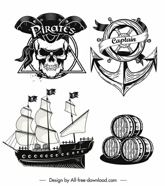 pirates design elements vintage black white design
