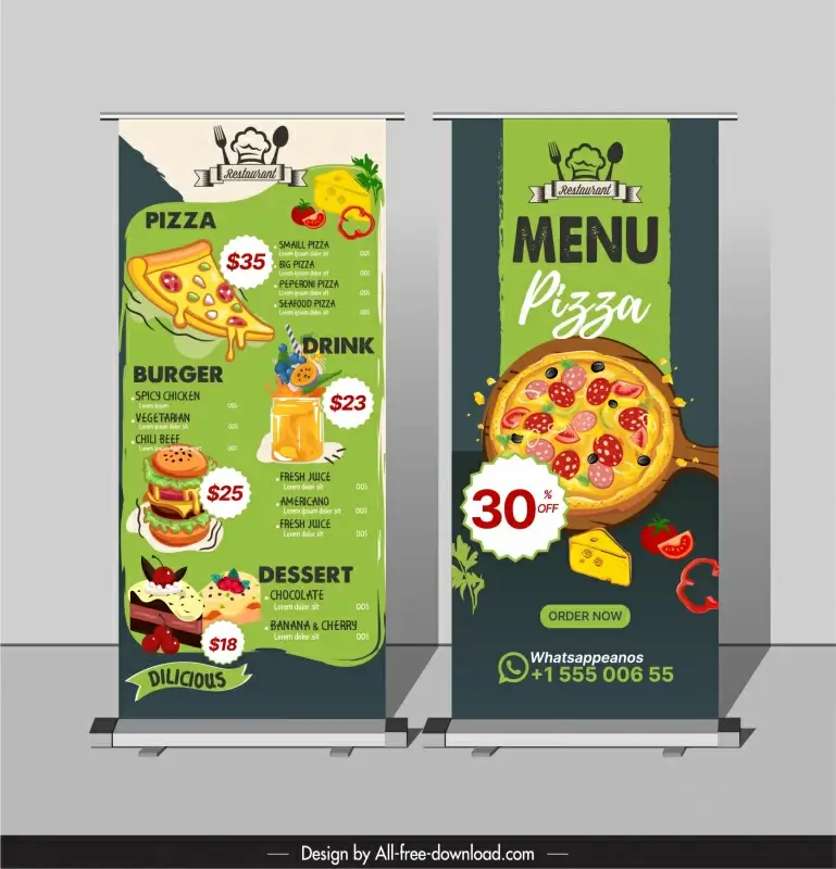  pizza restaurant menu template contrast vertical roll up