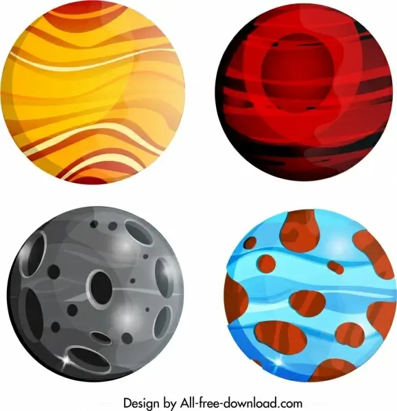 planet icons sets colorful modern circles decor