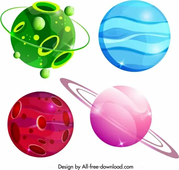 planet icons templates colorful circle shapes decor