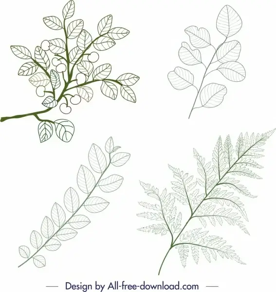 plant icons green leaf branch sketch