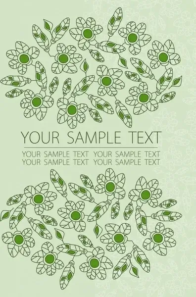 flowers leaves background template classical flat green decor