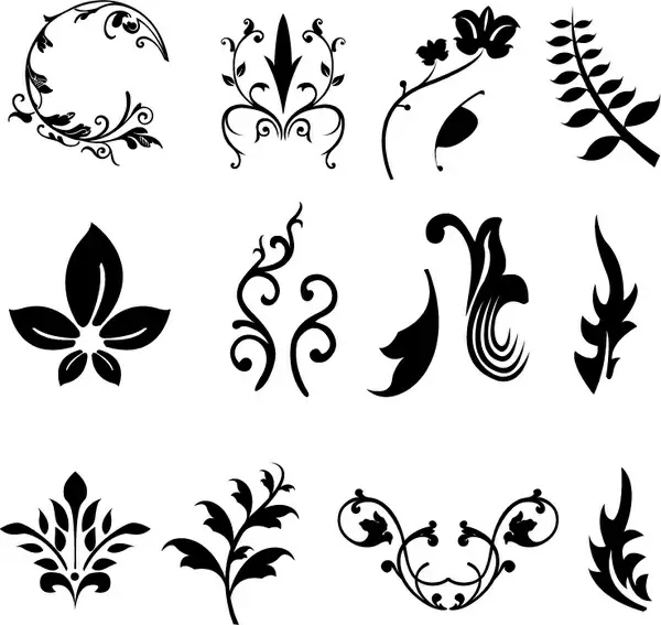 plants branches and leaves vector silhouettes
